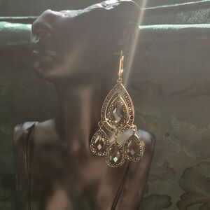 Signed NR Elegant Gold and Gunmetal Teardrop Earrings